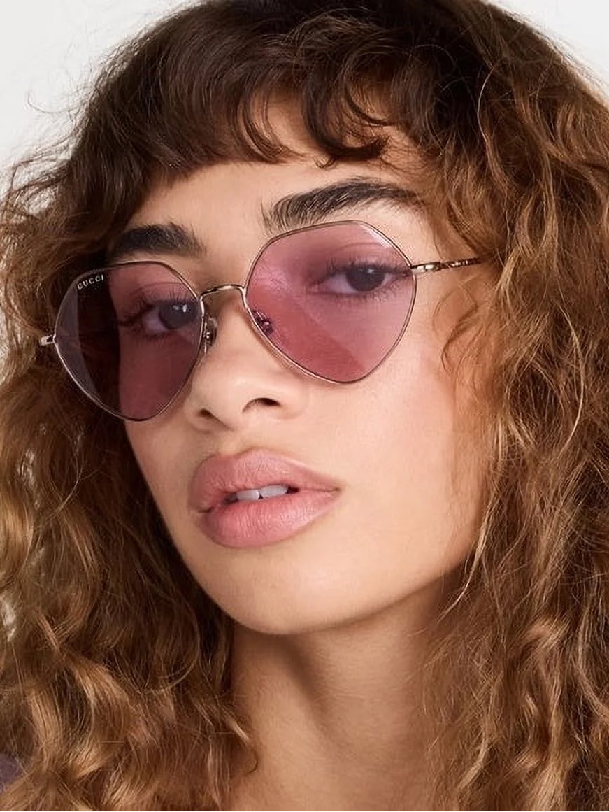 New Gucci Gg1182s 004 Rose-Tinted Geometric Sunglasses With Slim Frame Authentic